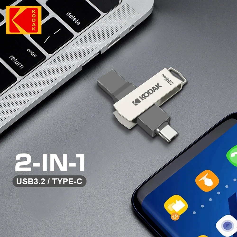 Nieuwe Kodak 2 in 1 USB Flash Drives Type C 32GB 64GB 128GB 256GB USB 3.2 Pendrive Hoge Snelheid Dual Memory stick Pen Drive Voor Telefoon