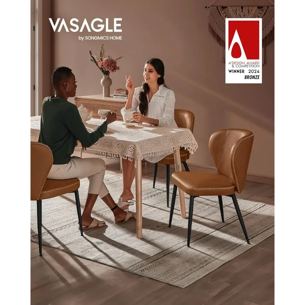 Collection - Dining Chairs Set of 4, Upholstered Kitchen Chairs, Comfortable Seat, Synthetic Leather with Stitching