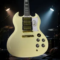 Free Shipping New Product Milke Yellow SG Electric Guitar Rosewood Neck Mahogany Body Round Headed Silk 3H Pickups Metal