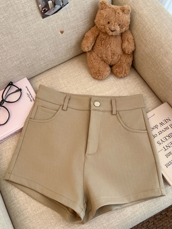 

Ретро-шорты цвета хаки для женщин, весна 2026, прямые, утягивающие, с высокой талией, на молнии, повседневные брюки-хотпэнты