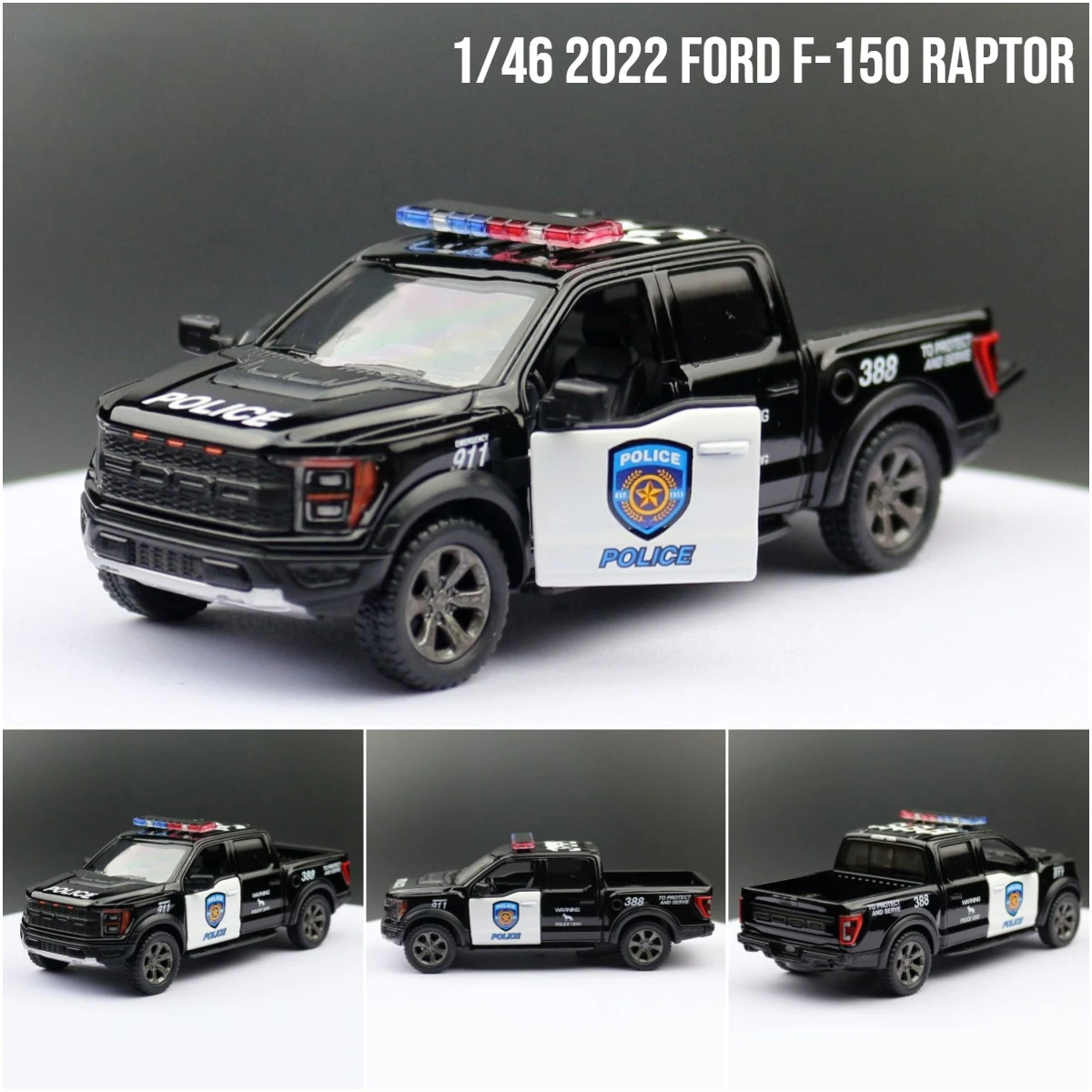 

1:46 Ford F150 RAPTOR 2022 полицейский автомобиль из сплава Литые и игрушечные автомобили модель автомобиля Миниатюрная модель автомобиля в масштабе игрушки для детей