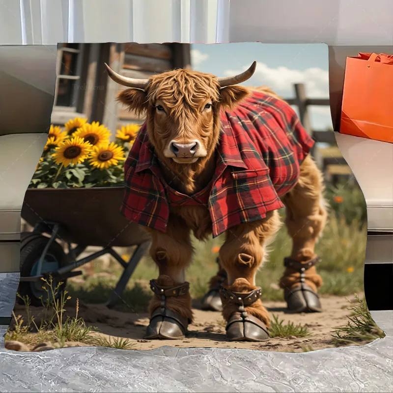 

1pc Flannel Blanket Rustic Farmhouse Plaid Cow Blanket - Cozy Cabin Decor Style