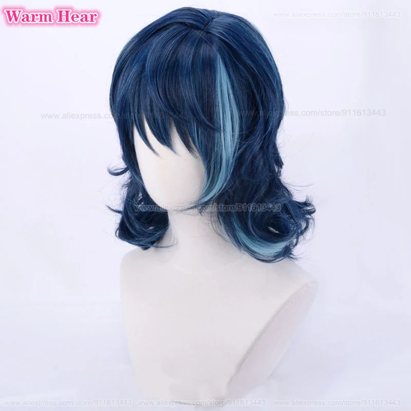  ES Tsumugi Aoba Cosplay Wigs Blue Highlight Wig Glasses Heat Resistant Hair Halloween Party Anime Wigs + Wig Cap