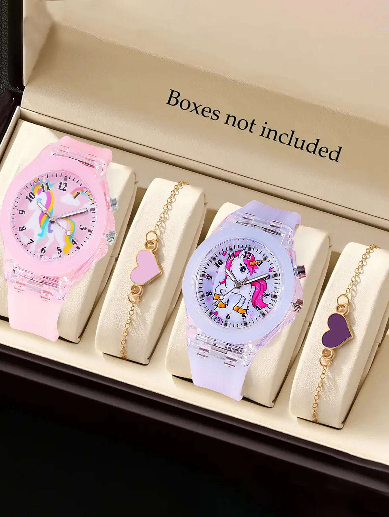 

Luminous Quartz Watch with Heart Bracelet Gift Set Shiny Illuminated Timepiece AndFashion Accessory for Special Occasions,no box