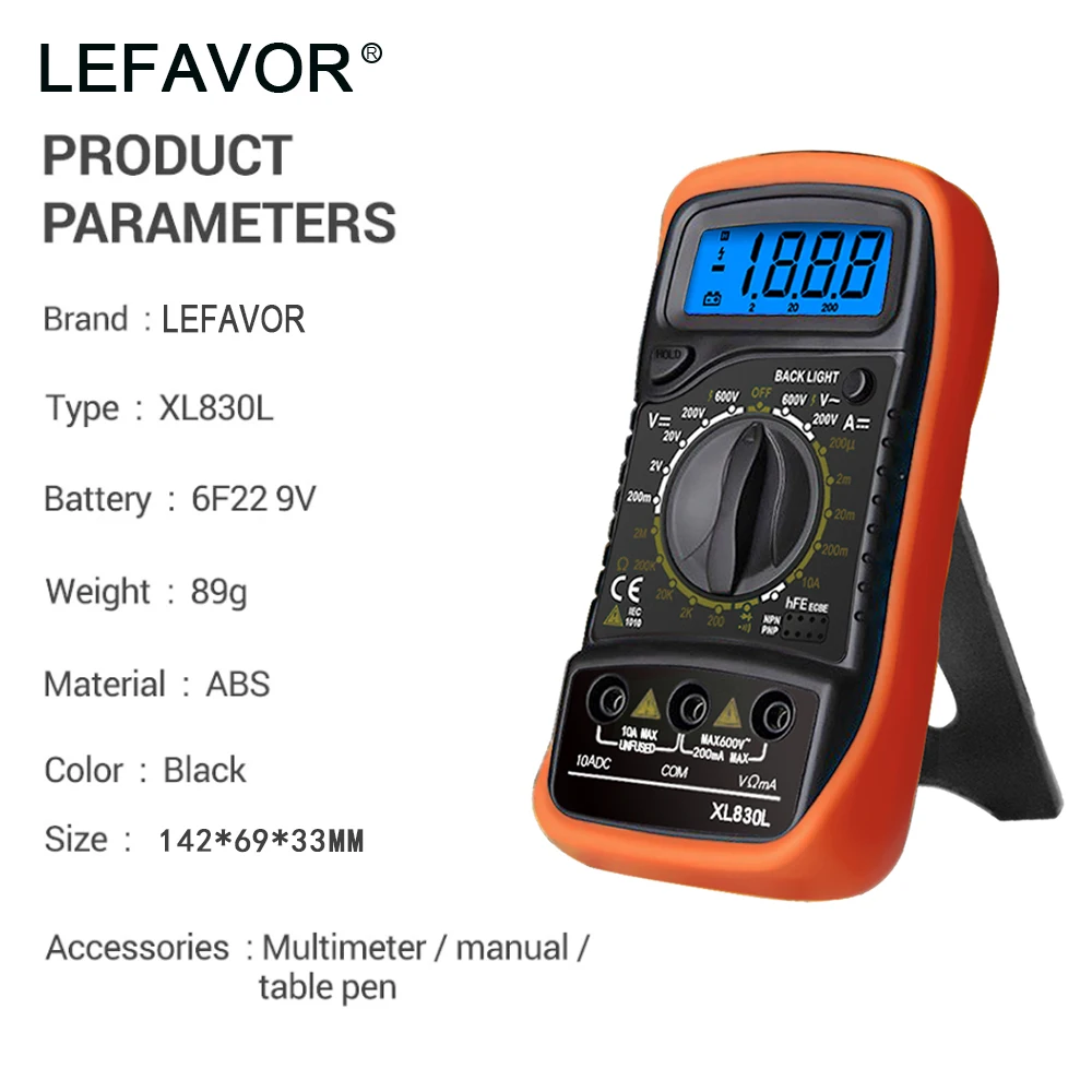 XL830L VC830L Handheld Digital Multimeter LCD Backlight Portable AC/DC Ammeter Voltmeter Ohm Voltage Tester Meter Multimetro