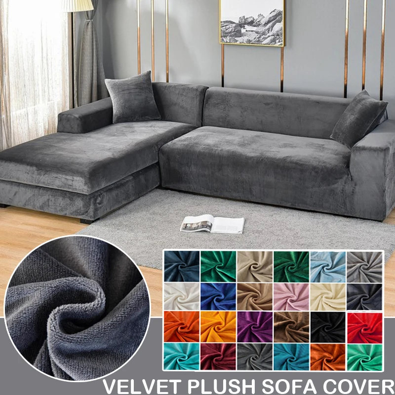 

Velvet Sofa Cover for Living Room Thick Elastic Sofa Cover 1/2/3/4 Seater L Shaped Corner Sofa Cover Stretch Cover for Sofa