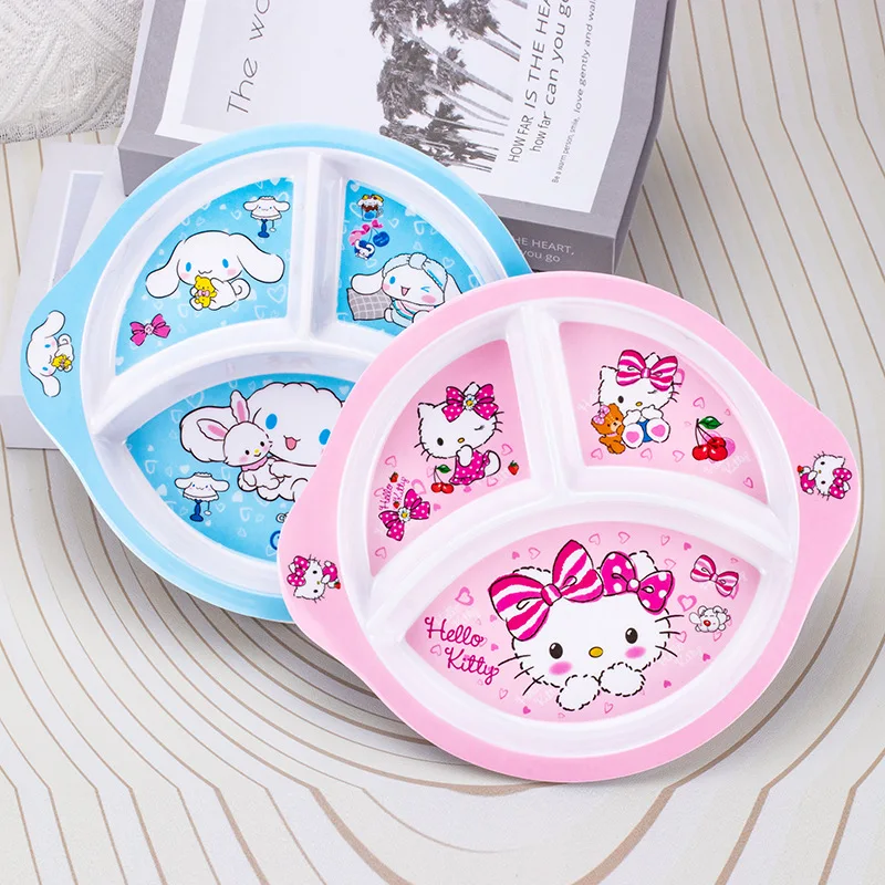 Sanrio Hello Kitty assiette à dîner compartiment Kuromi vaisselle pour enfants assiette de petit déjeuner de dessin animé assiette alimentaire orbiculaire créative