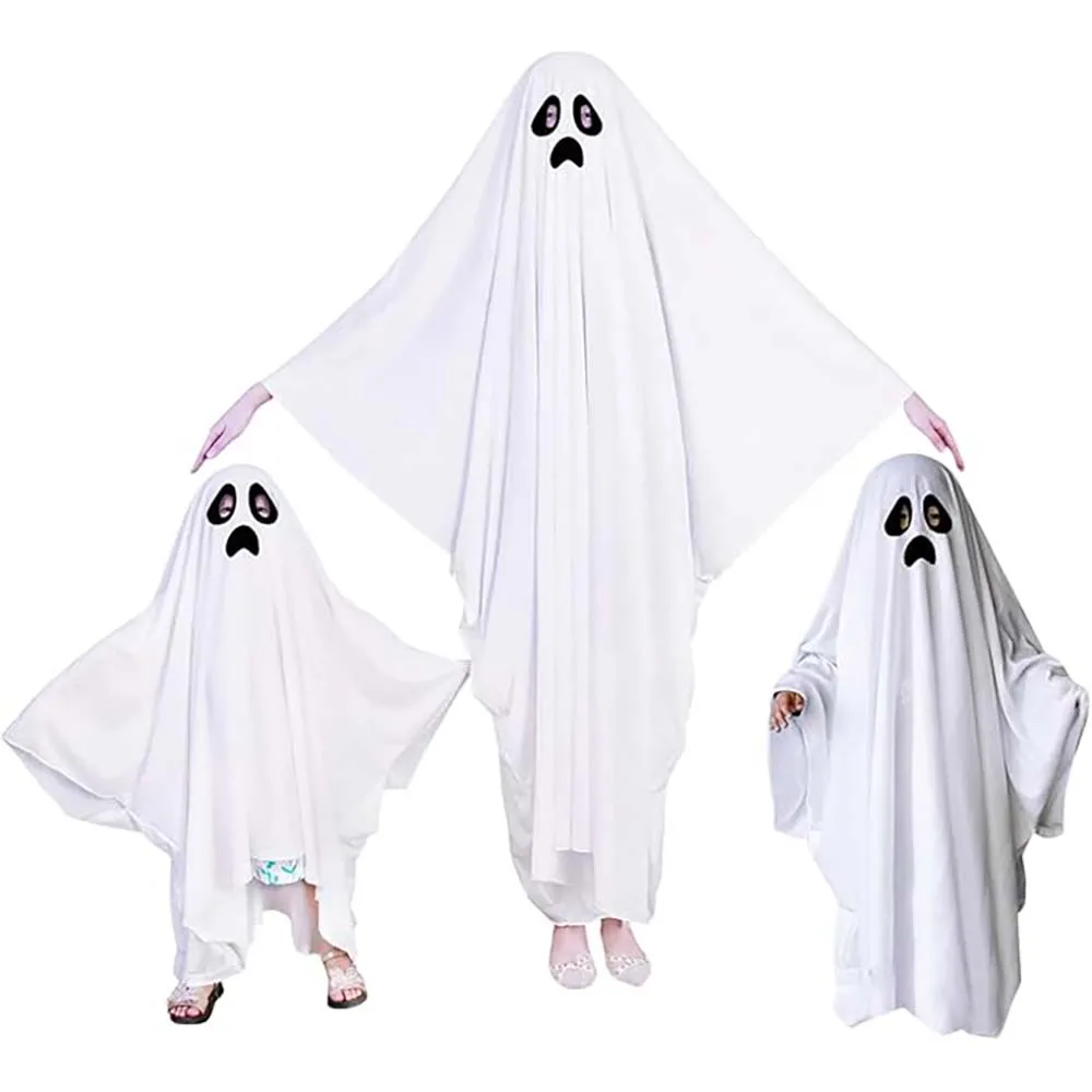 Traje de Cosplay terrorífico para Halloween, disfraz de capa fantasma blanca, vestido espeluznante para niños