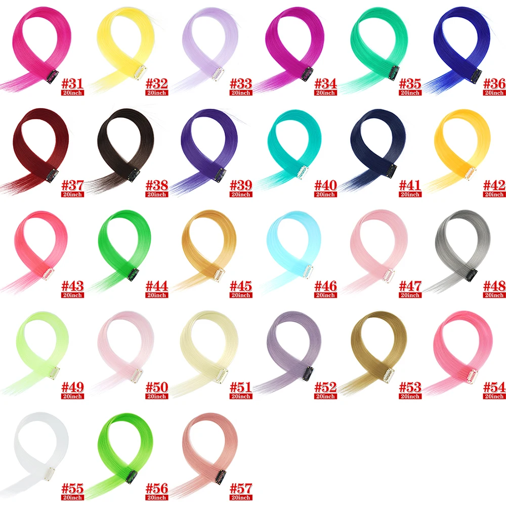 Épingles à cheveux synthétiques pour filles, 10 mèches de cheveux, extension de cheveux longs et raides, pince à cheveux colorée, cheveux