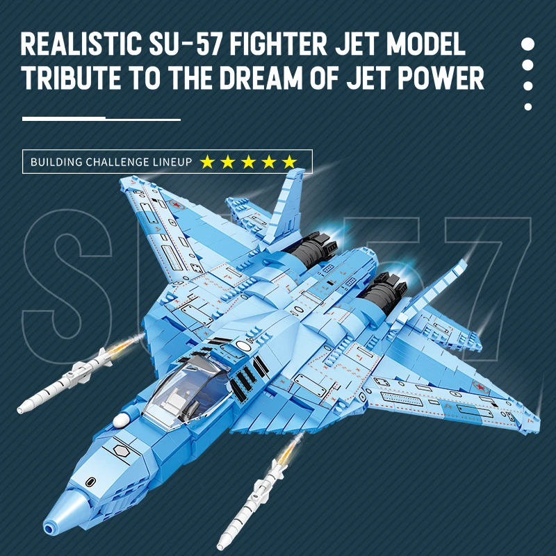 1365PCS SU-57 Stealth Fighter Building Blocks Air Force Aircraft Model Bricks Toys Desktop Display Boys Kids Holiday Gifts
