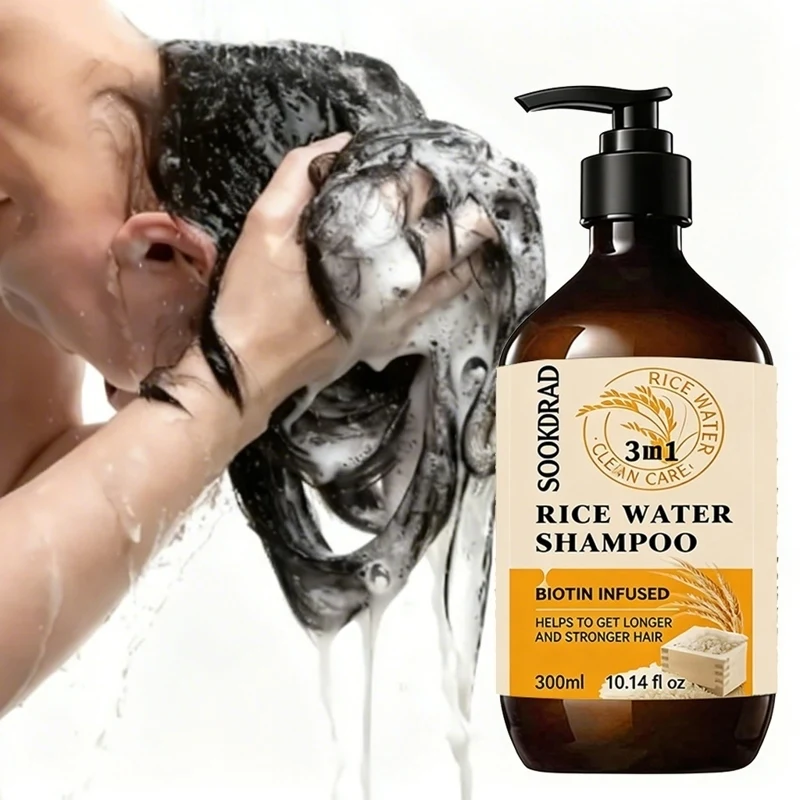 Natural Rice Water Shampoo, Biotin Added, Nourishes Scalp, Softens Strands, 10.14fl oz On-the-go