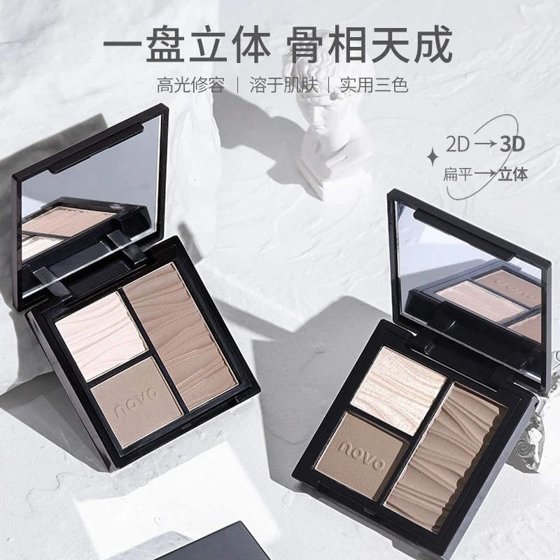 Face Contouring Palette 3 in 1 Matte Bronzer & Shimmer Highlighter Powder for Nose Shadow Cheek Brightening Face Sculpt Makeup