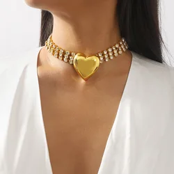 KMVEXO Shine Big Heart Crystal Choker Necklaces for Women Geometric Rhinestones Necklaces Statement Jewelry Party Gifts