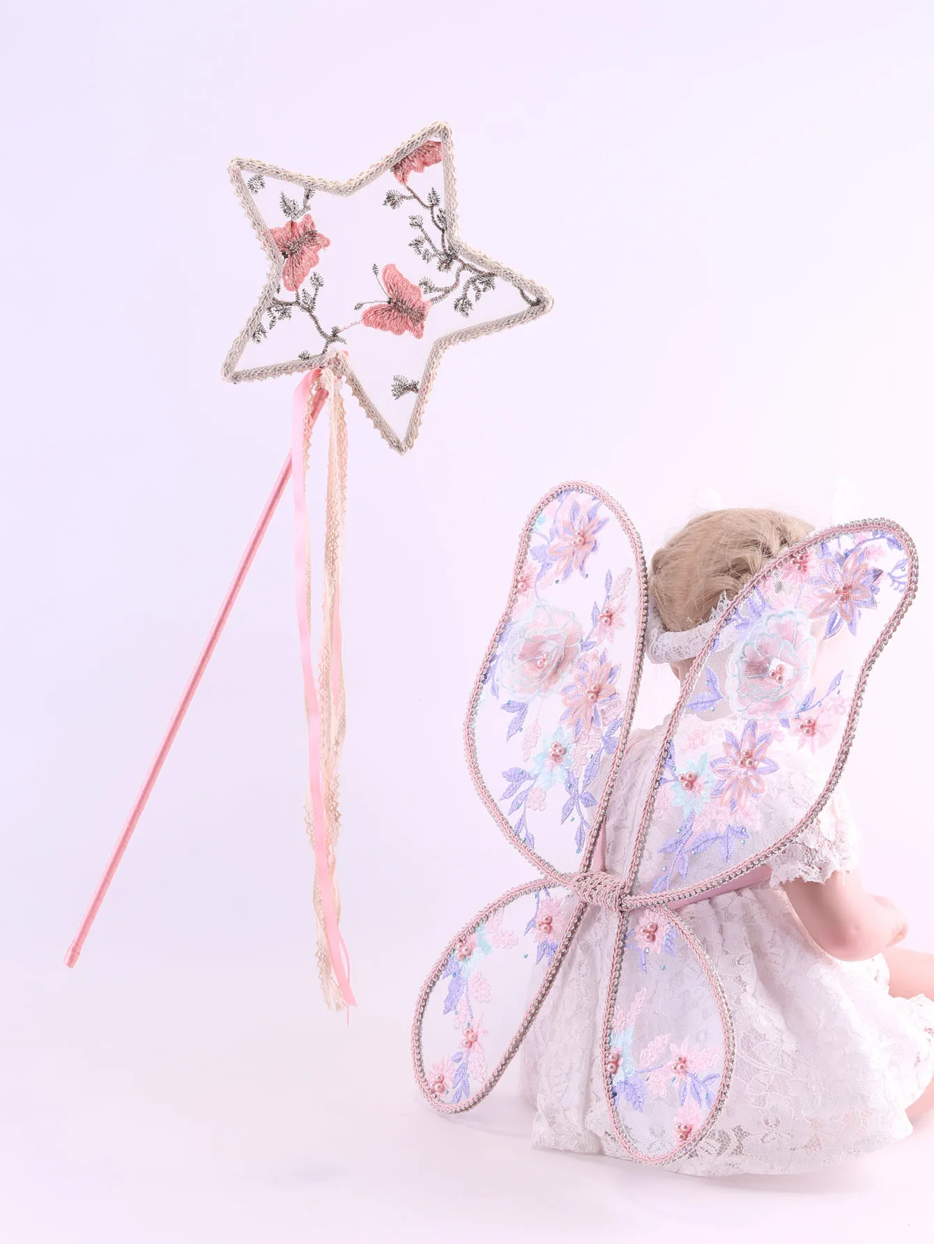 Lace lace mesh embroidery Butterfly Pentagram angel magic wand, stage performance props, festival toys