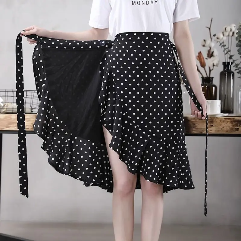 Women's Korean Casual Irregular Printed Skirt Fashion Summer A-Line Trend Lace Up Mermaid Skirts Temperament Female Clothing