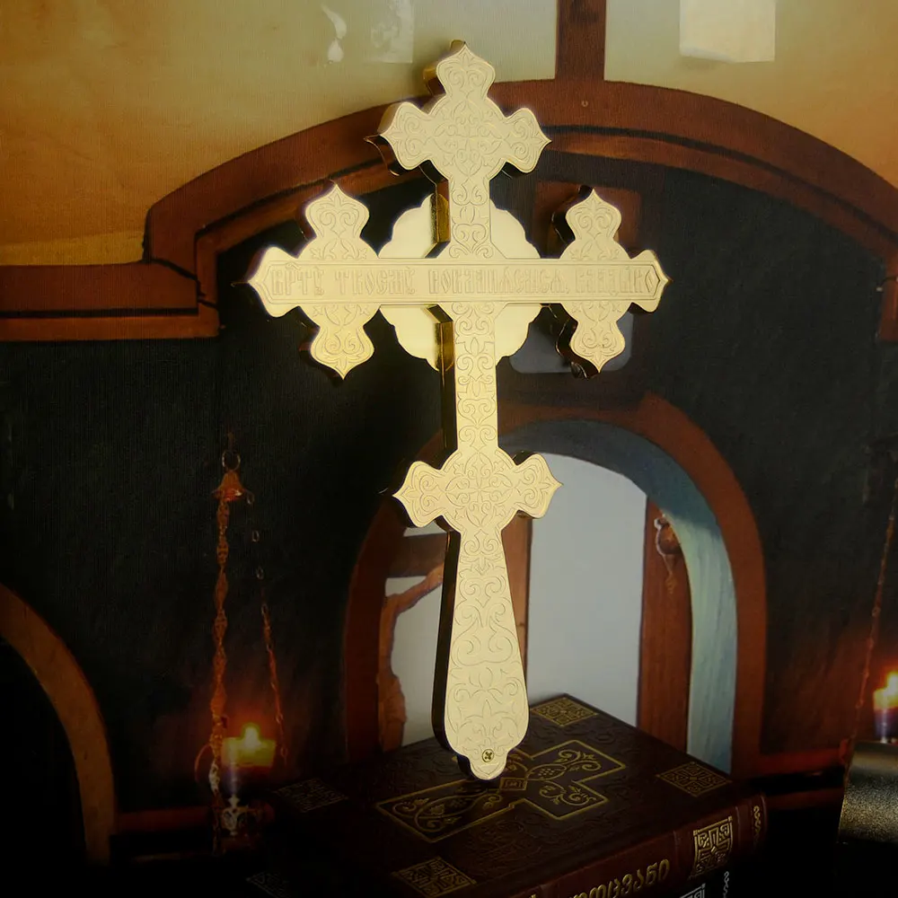 HTISOK Orthodoxes Kreuz Kirchen-Gebetskreuz Bischofs-Handkreuz Kirchenbedarf Vergoldetes Jesus-Kruzifix – Detail 4