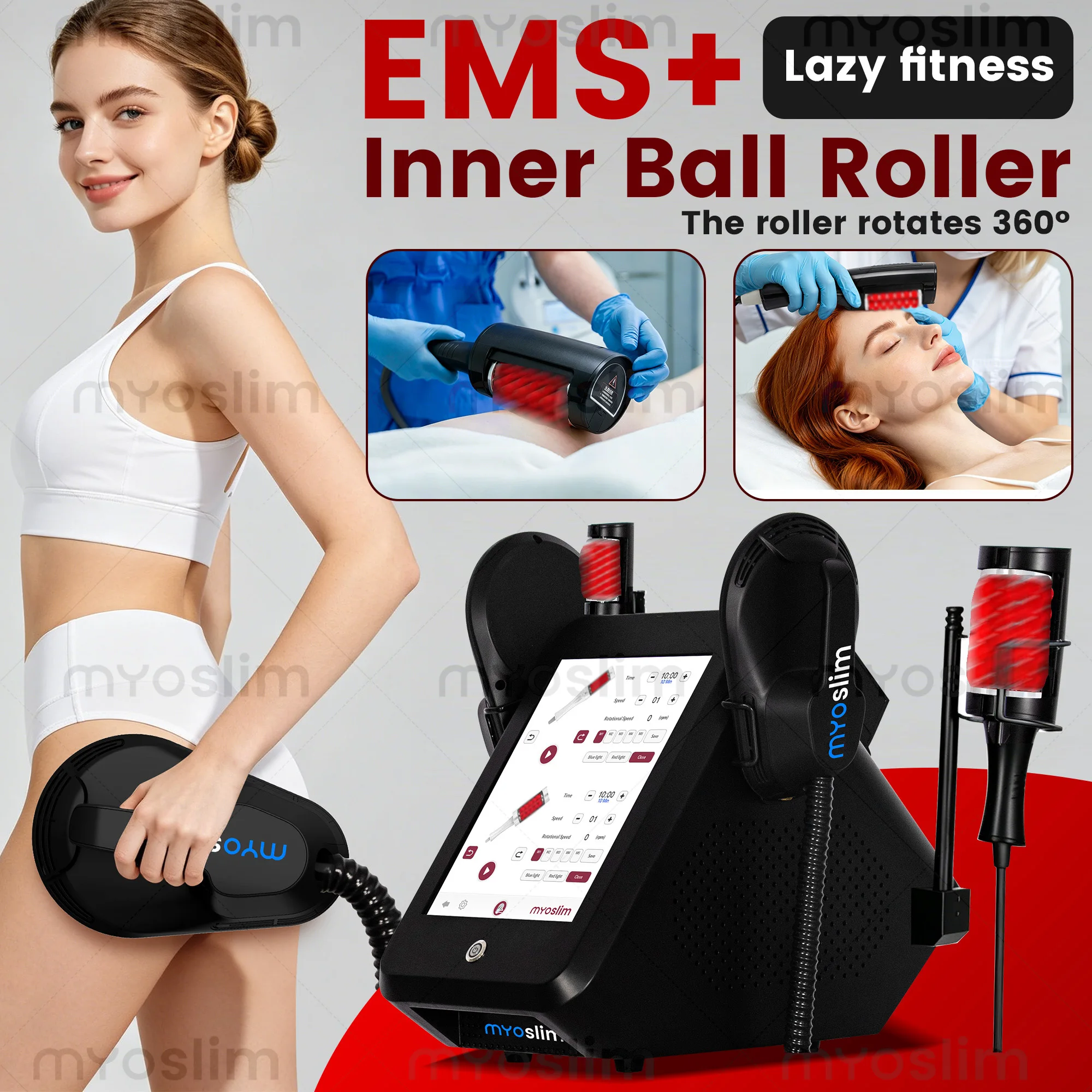 Myoslim 6500W EMS Roller 200HZ for Slimming & Cellulite Reduction with 360 Degree Infrared Ball Roller Vacuum Beauty Massager
