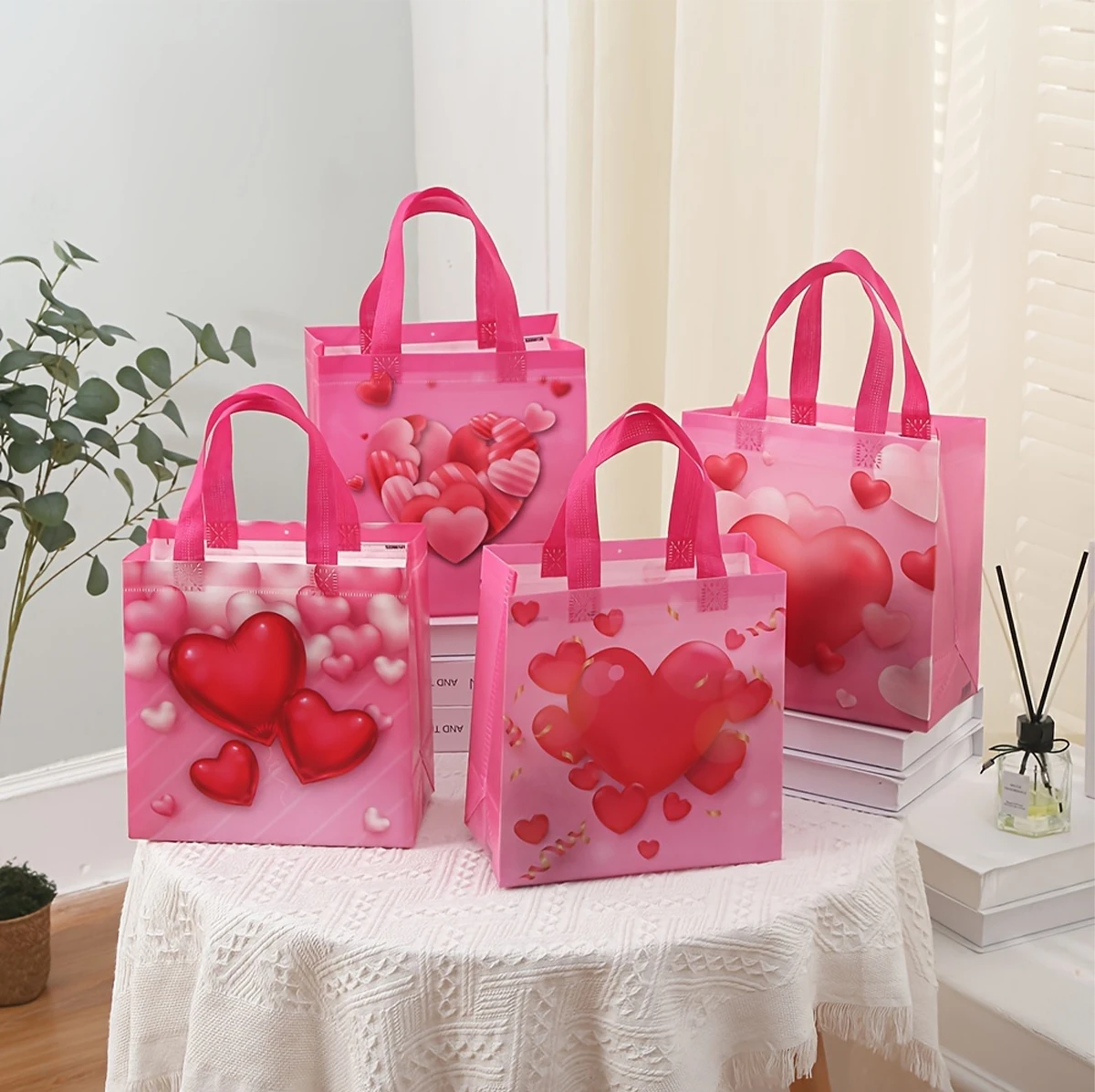 

Rose Pink Valentine's Day Non-Woven Tote Bag Wedding Party Valentine's Decoration Wedding Supplies Holiday Candy Cookies Bag