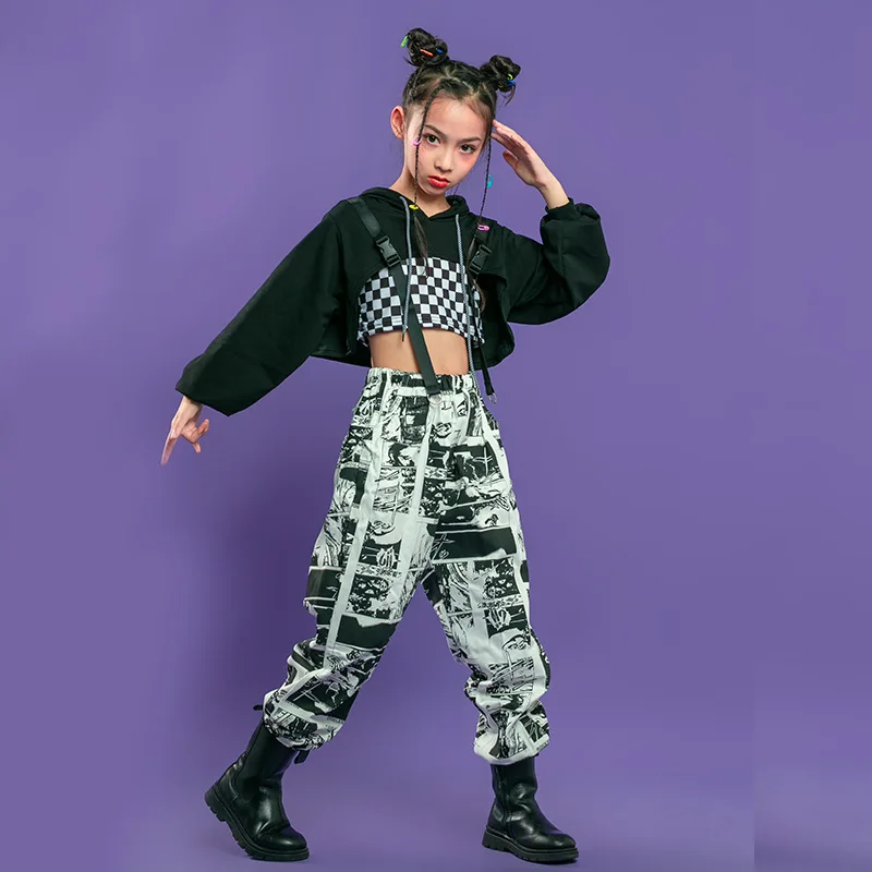 Sport Suits Teenage Jazz Dance Costumes Street Clothes Kids Hip Hop Clothing Crop Tops Hoodie Sweatshirt Comic Pants For Girls