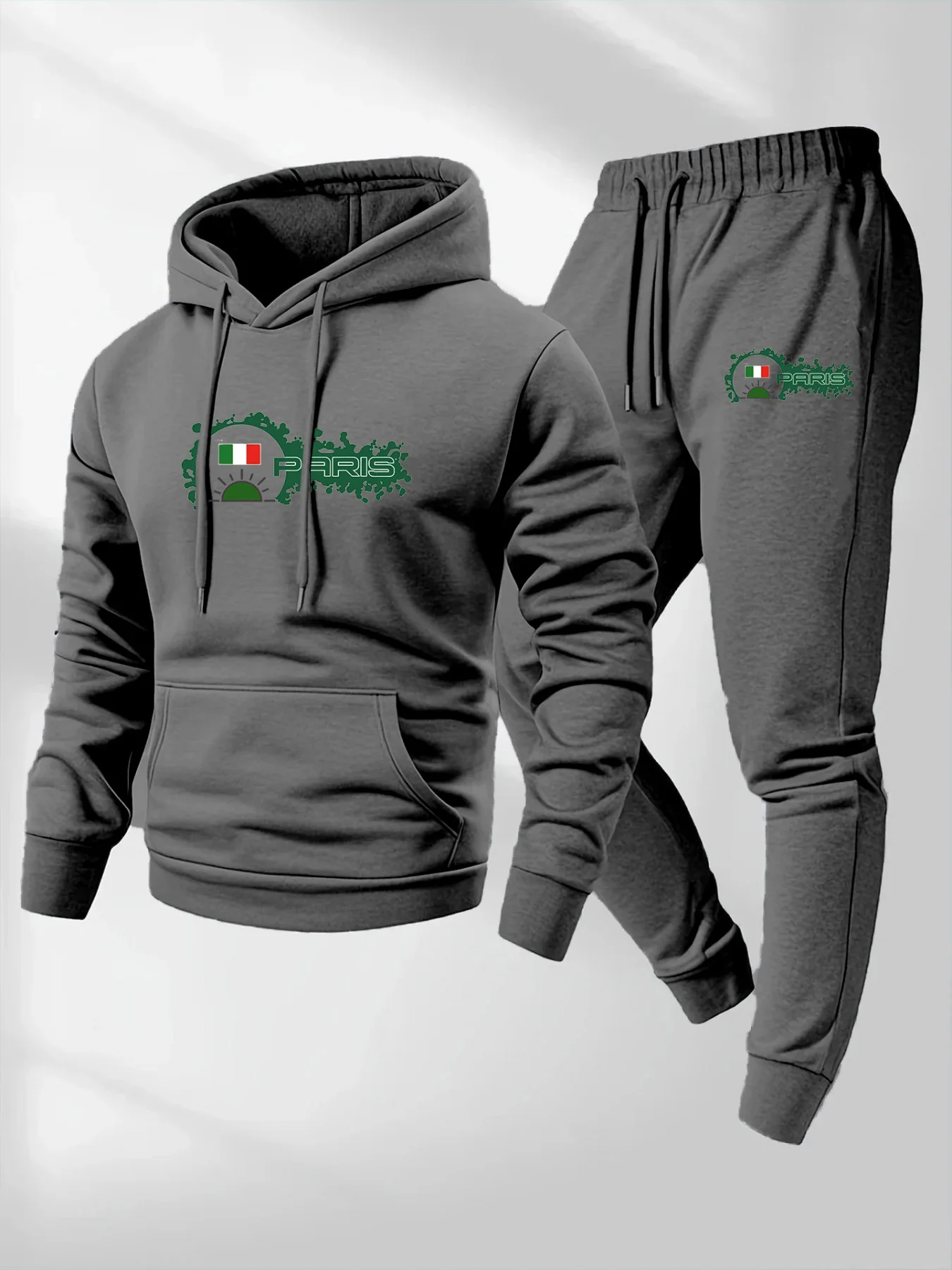 European Retro Style Hoodie & Sweatpants 2‑Piece Set, Men's Tracksuit, Trendy Outfit for Shopping, Dating and Commuting