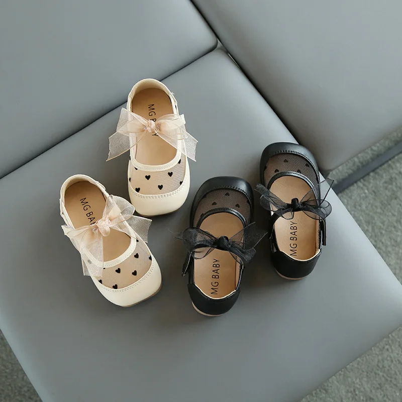 Princess Shoes Girl Mesh Mary Janes Shoes for Kids Leather Shoes Hollow Outs Bowtie Breathable Child Shoe Baby Toddler Shoes