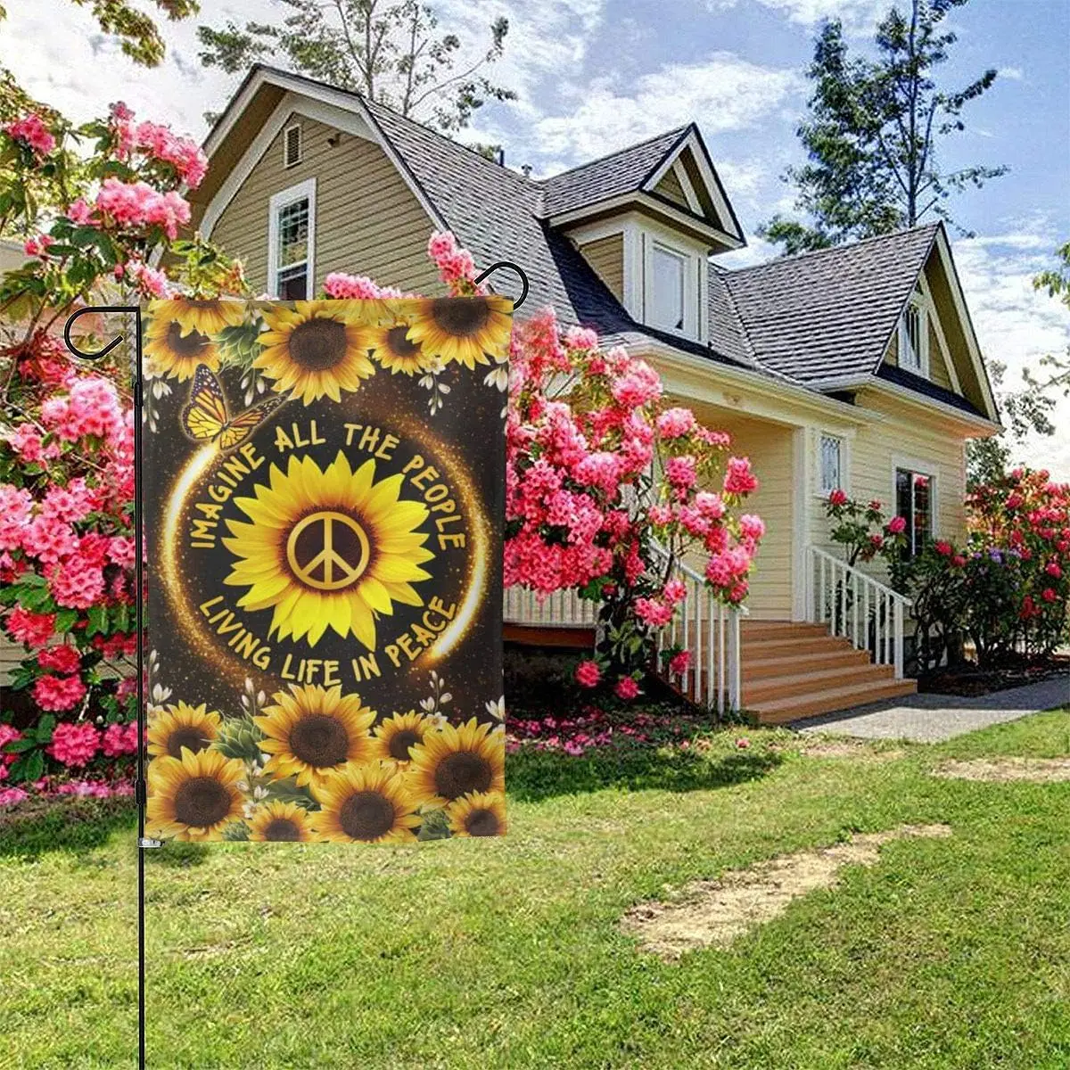 Hippie Sunflower. Imagine All The People Living Life in Peace Flag 3D Print Vertical Double Sided Home Decoration Outdoor Garden