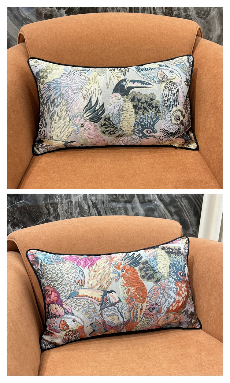 Modischer gewebter Boden-Taillen-Vögel-Toco-Tukan-Kissenbezug, Fenster, dekorativer Papagei-Sofa-Auto-Lendenkissenbezug, 30 x 50 cm, 1 Stück Set – Detail 2