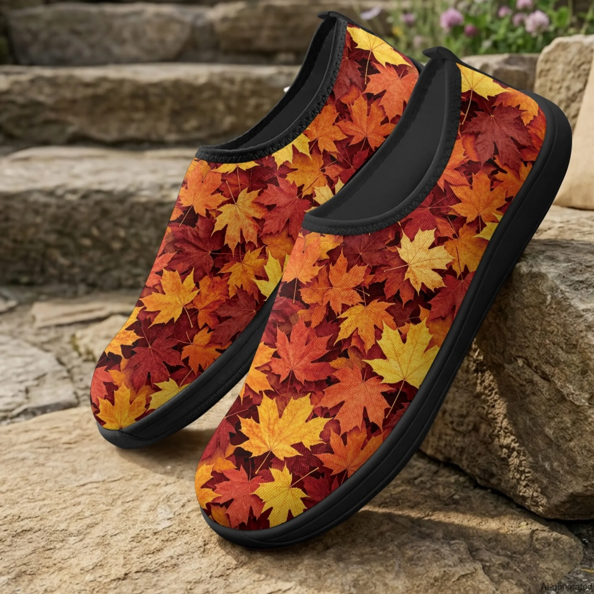 XIXIRIMIDO Walking Shoes Slip-on Wide-toed Shoes Board Shoes Work Shoes Casual Shoe for Woman Male Nurse Shoes Maple Leaves