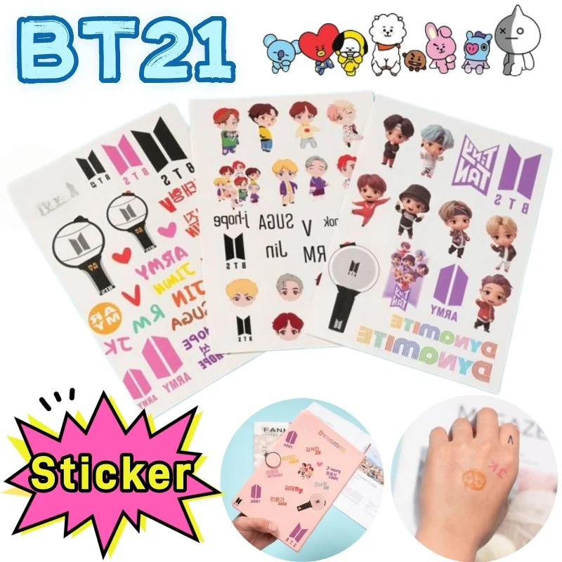 Nuevas Pegatinas de Tatuajes Impermeables de Dibujos Animados BT21 Chimmy Shooky Tata, Pegatinas Personalizadas Creativas de Personajes de Anime