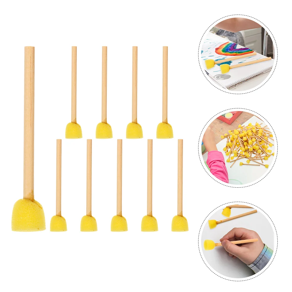 10 Pcs Sponge Brush with Wooden Handle Yellow Paint Pen Sponges for Painting Round Sea Face Handles