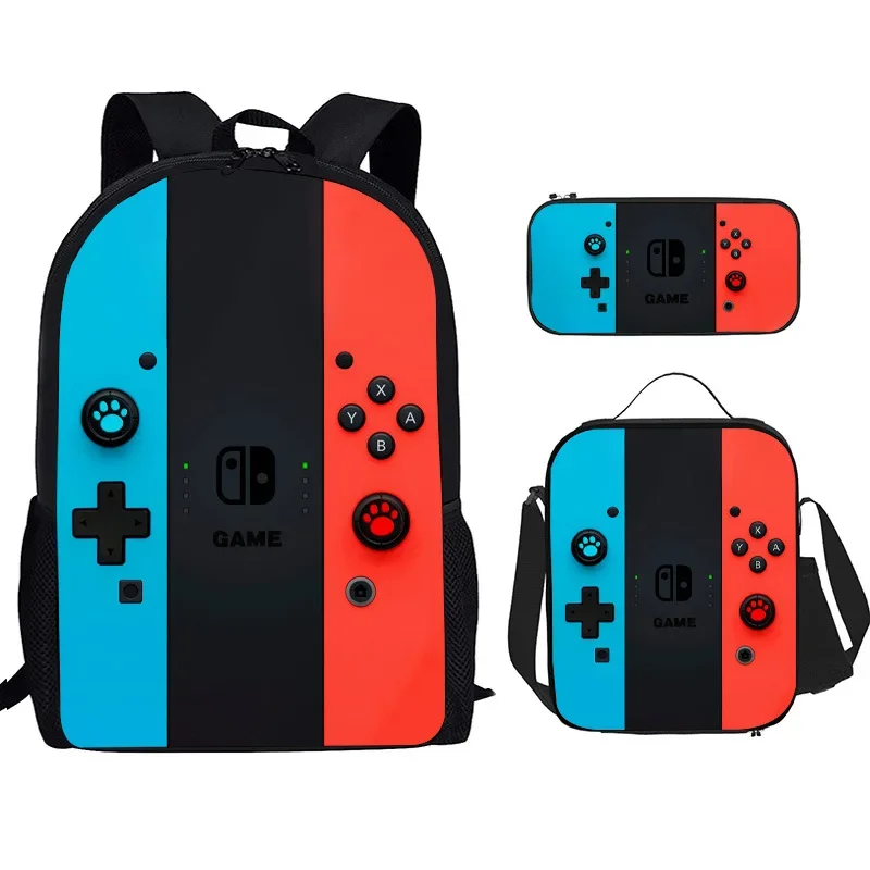 Game Console Pattern Shoulder Bag Teenage Schoolbag Lunch Bag Pen Bag Shoulder Bag Three Piece Storage Bag