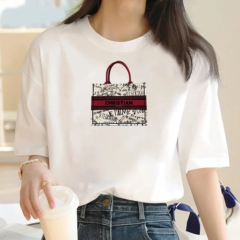 2024 Fashion bag printed women T-shirt Women round neck casual short sleeve T-shirt Harajuku Street Y2KT T-shirt top clothing