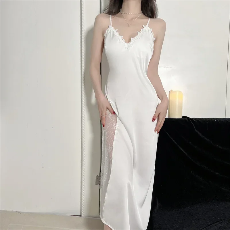 Lace Hollow Out Bathrobe Nightgown Set Bridal Wedding Kimono Robe Gown Suit White Women Satin Sleepwear Summer Lady Nightwear