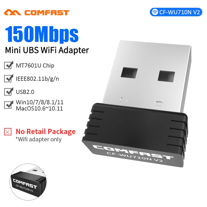 Comfast Mini adaptor USB WiFi, Dongle Antena untuk PC 2.4G, penerima kartu USB MT7601/Cle Cle Wi-Fi