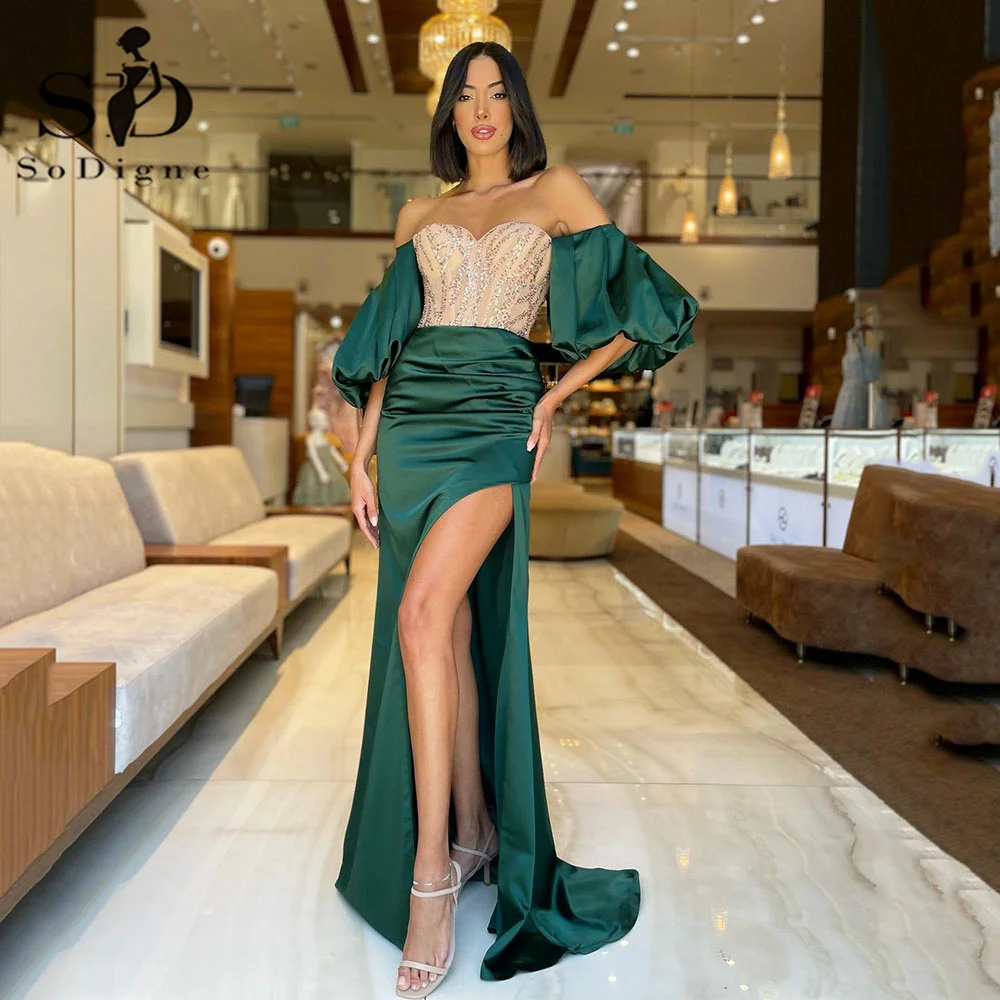 

SoDigne Sparkly green Sequin Satin Prom Dresses Sweetheart High Slit Sexy Long Evening Gowns 2022 Party Event Formal Dress