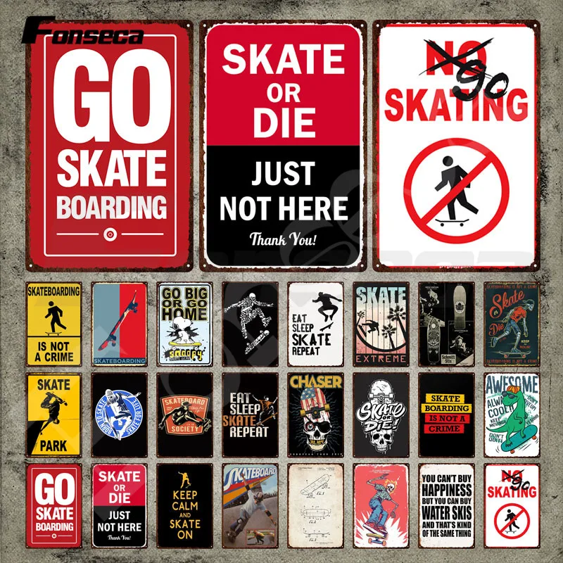 Metal Sign Wall Decor Go Skate Boarding Vintage Tin Sign Classic Sports Retro Tin Plaque Metal Poster Plate for Home Decoration