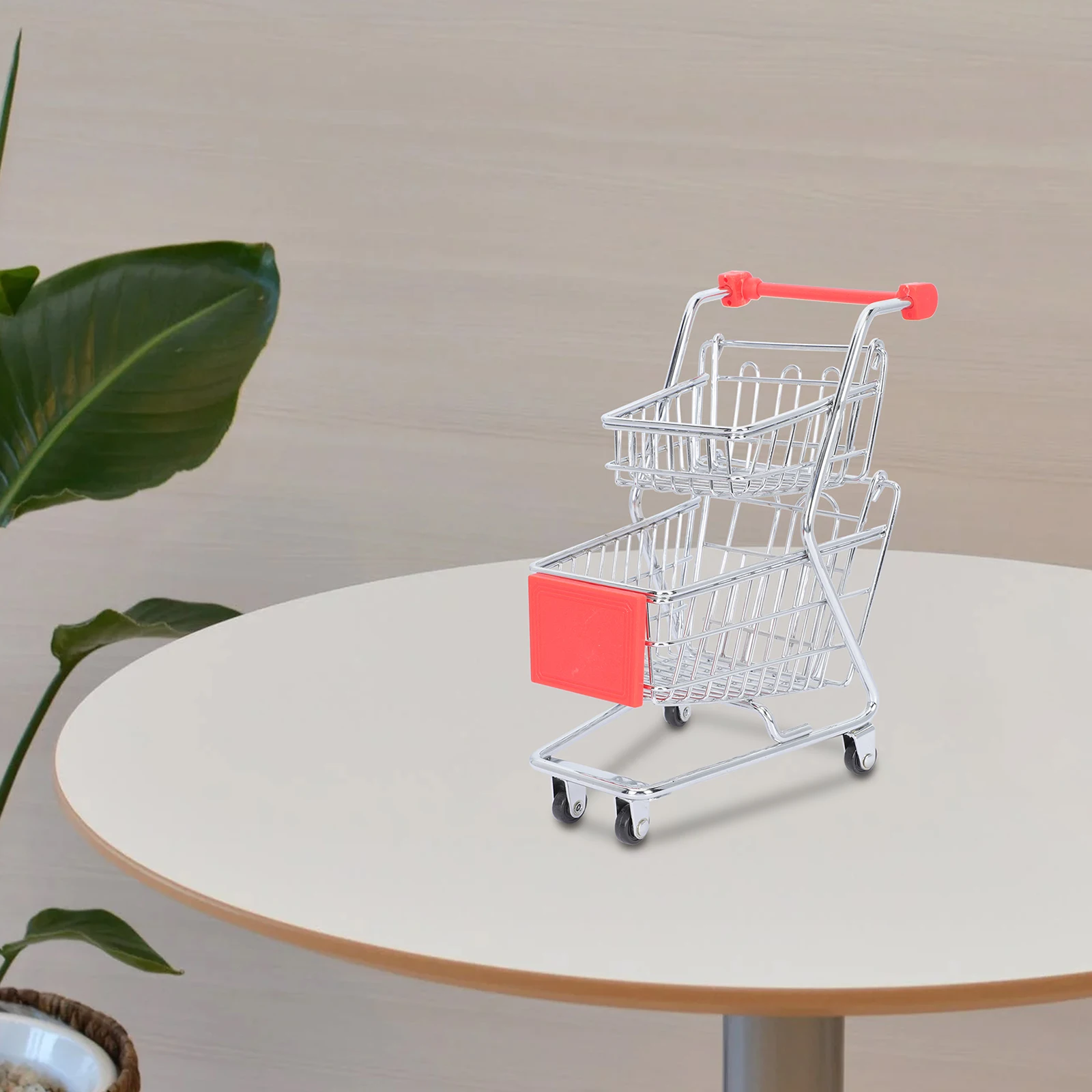 

Creative Mini Shopping Cart Double Layer Trolley Adornment Desktop Storage Basket Hotel Snack Serving Basket Decorative Cart