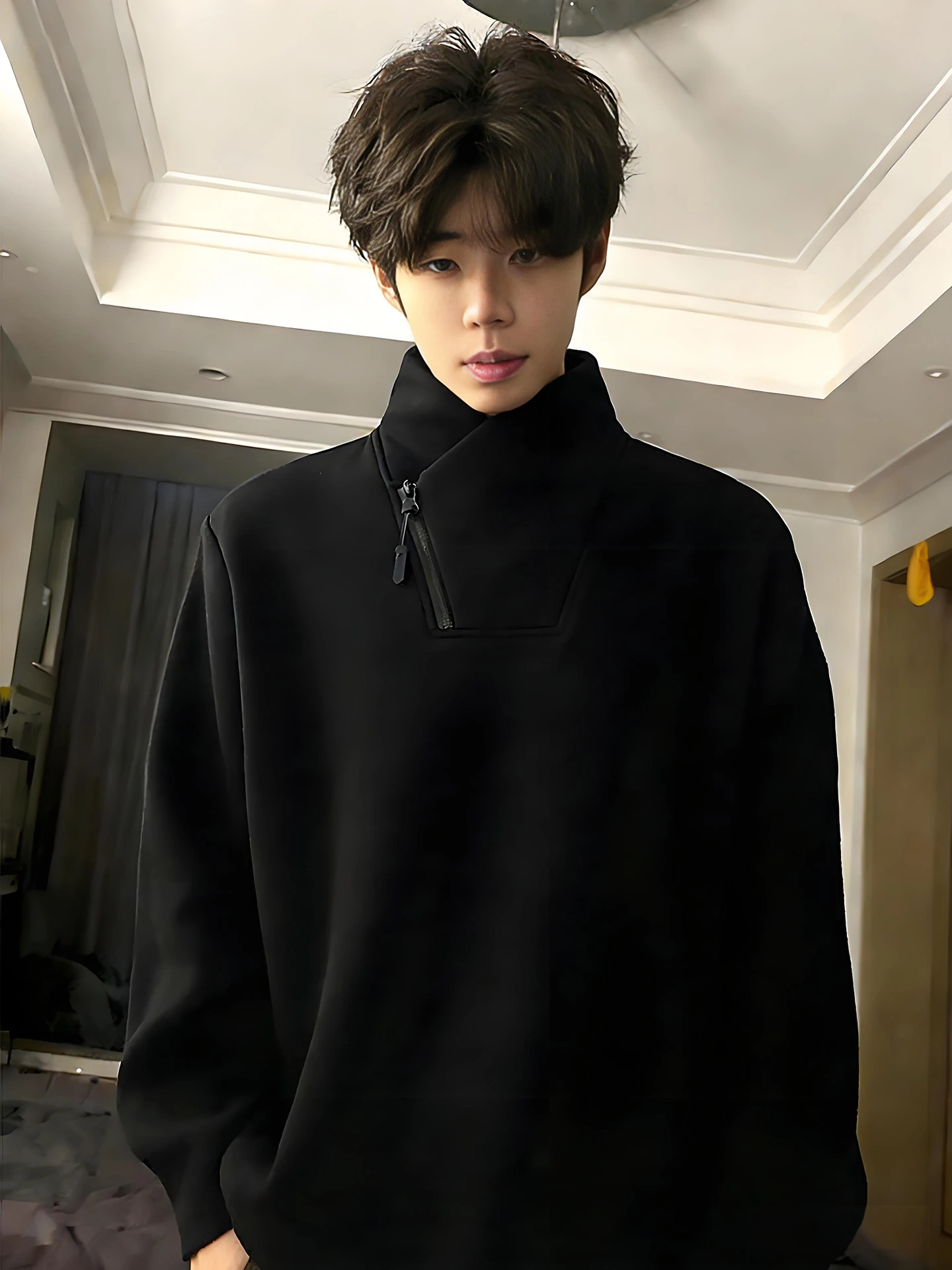 

Black Fleece Lined Hoodie Men's Autumn Winter Heavyweight Zipper Long Sleeve Sweatshirt Casual Streetwear Youth Fashion