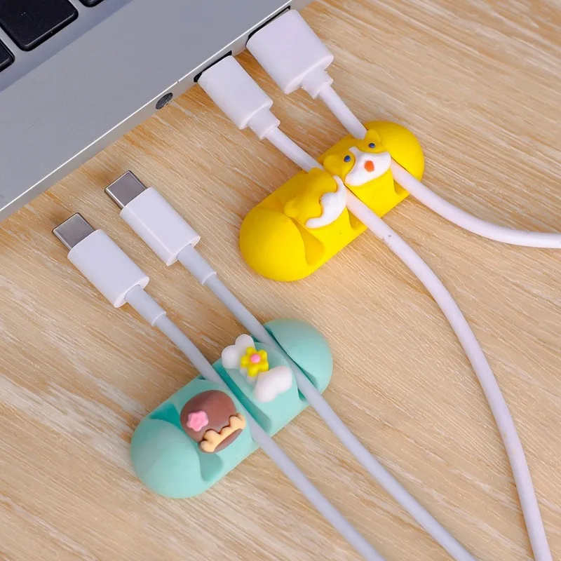 Flexível Cartoon Cable Organizer, Cabo USB Winder, Clipes Arranjados para Mouse, Teclado, Fone de ouvido, Gerenciamento de Cabo de Dados, Suporte do fio, 1-4Pcs