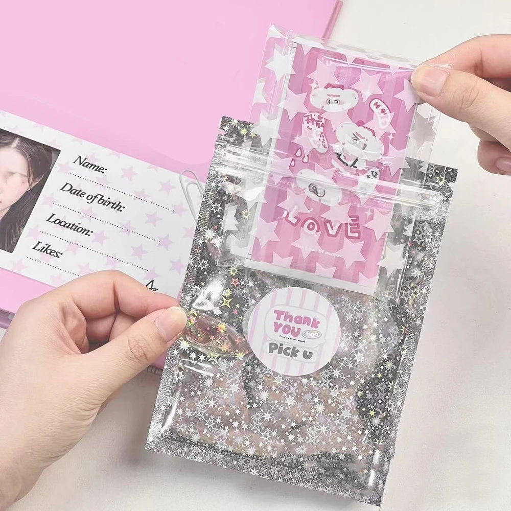 

10PCS Self sealing Bag Laser Star Gift Packaging Transparent Food Storage Bag With Zip Lock INS Sliding Strip Sealing Bag
