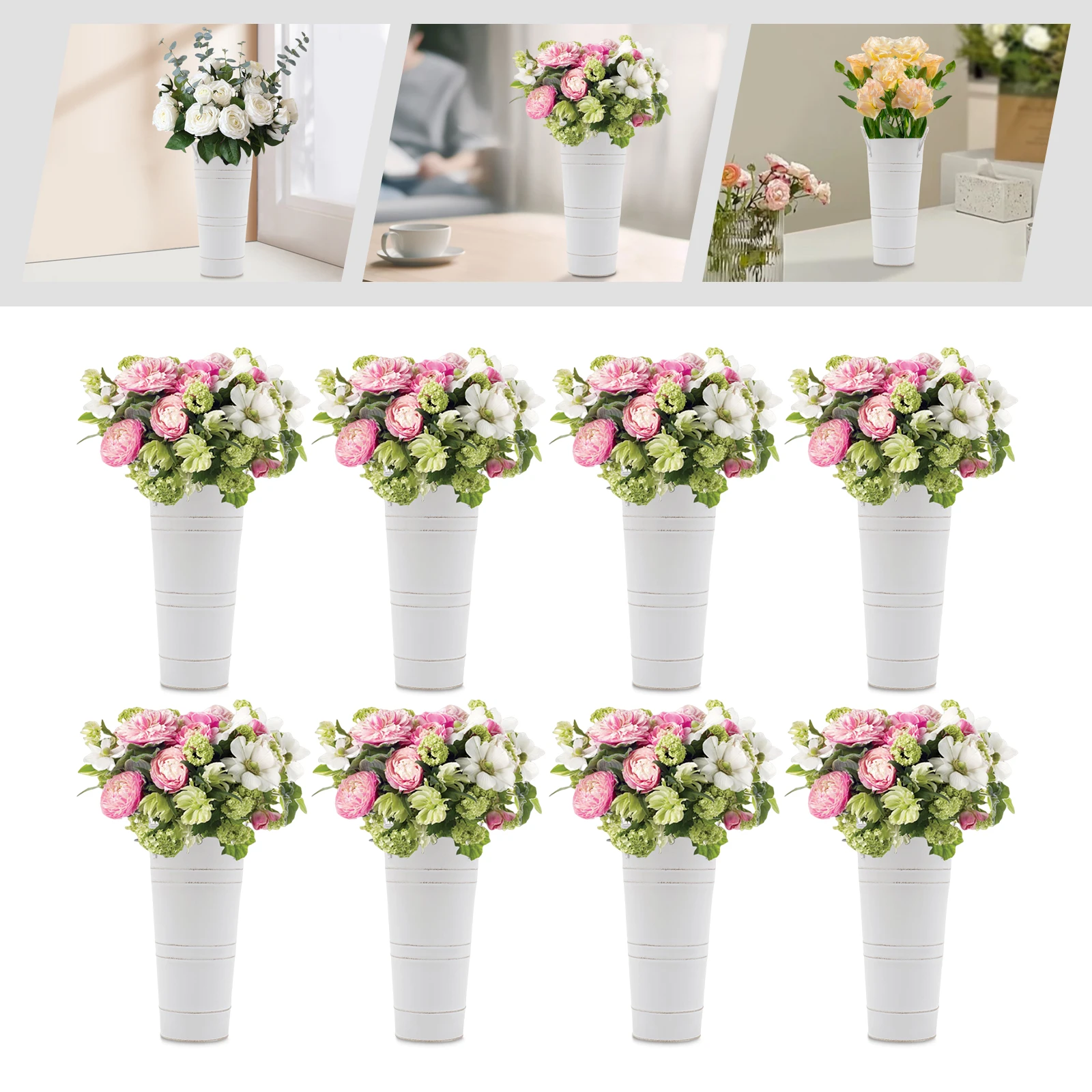 （White, no inventory）8PCS Metal Barrel Vases Cylindrical Flower Vases for Bouquet Flower Bucket Vases Black/White