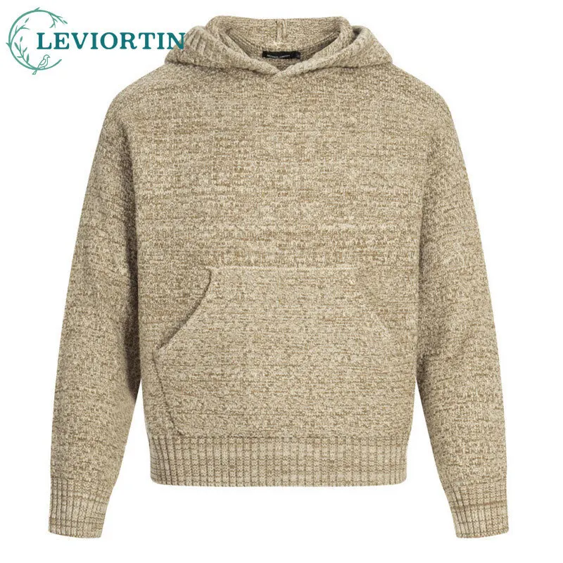 

Men's retro autumn and winter fashion brand solid color slim fit versatile long sleeved pullover knitted sweater hooded sweater