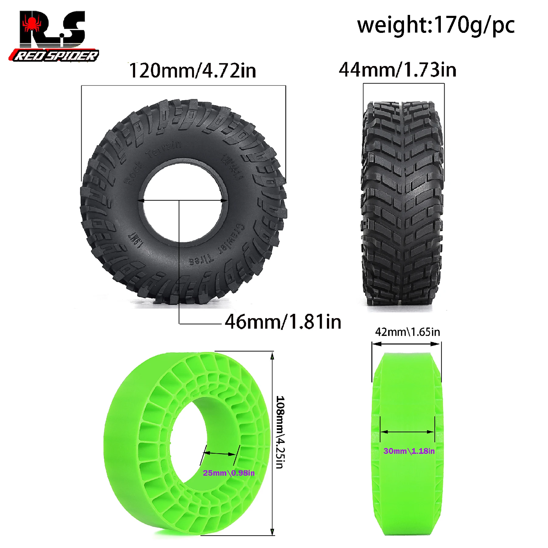 4 Stuks 1.9Crawler Banden Od 4.72Siliconen Rubber Insert Voor 1/10 Rc Crawler Auto TRX4 TRX6 SCX10 90046 SCX10 III CC01 D90 D110