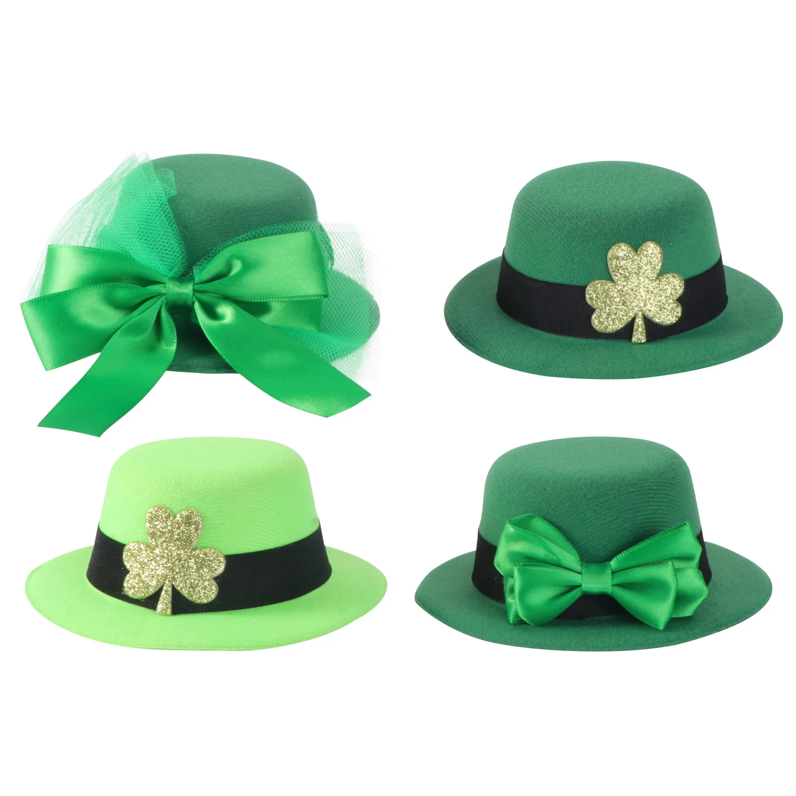 

4Pcs Shamrock Mini Hat Hair Clips St Patrick's Day Hairpins Green Party Hair Decorations Accessories Mini Hat Hairpins