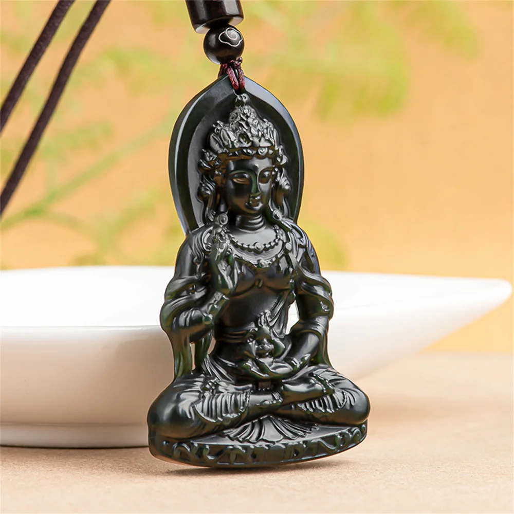 Charm Natural Black HeTian Jade Carved Blessing GuanYin Lucky Pendant Amulet Necklace Certificate Party Luxury Jade Jewelry