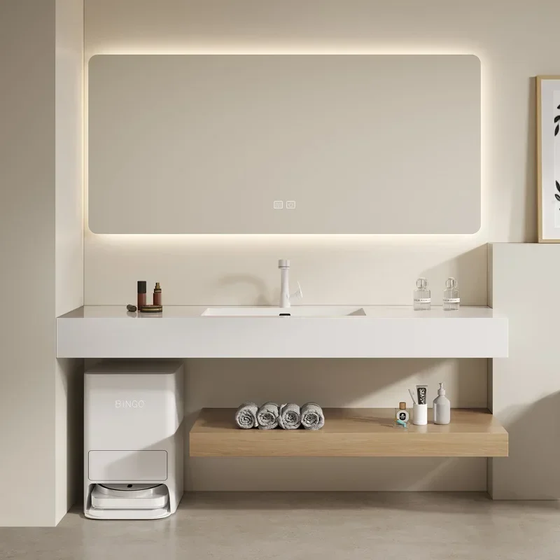Modern Solid Wood Bathroom Vanities with Big Volume of Storage Space and LED Mirror for Personal House and Hotel