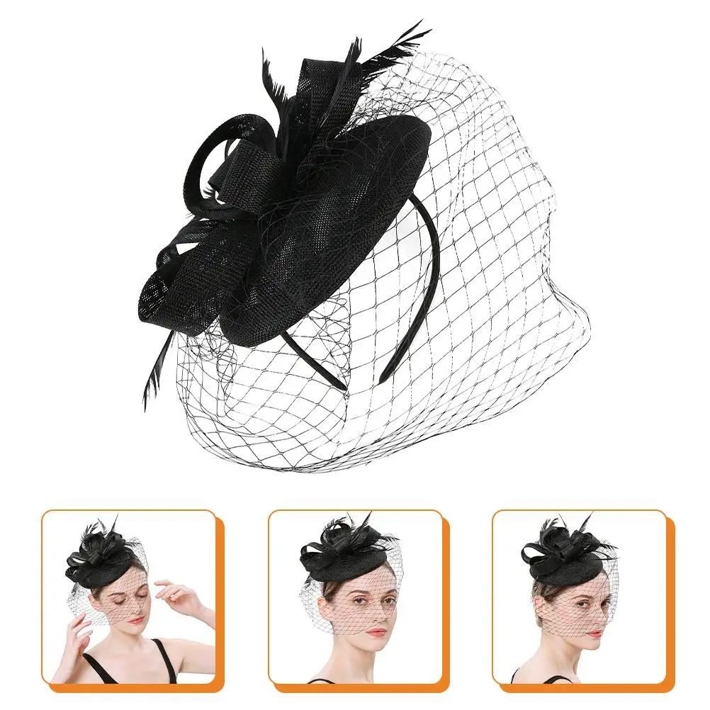 Cocktail Party Hat Mesh Fascinator Headband Hair Ribbons Veil Fascinators for Women Tea Banquet Headdress Scarf Headpiece