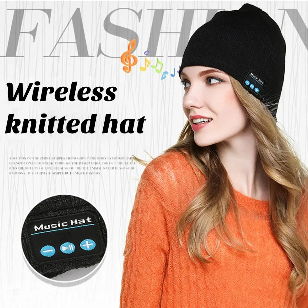 A Set Knitted Hat with Gloves Bluetooth-compatible Wireless Headphone Beanie Hat USB Charging Headset Hat for Music Call