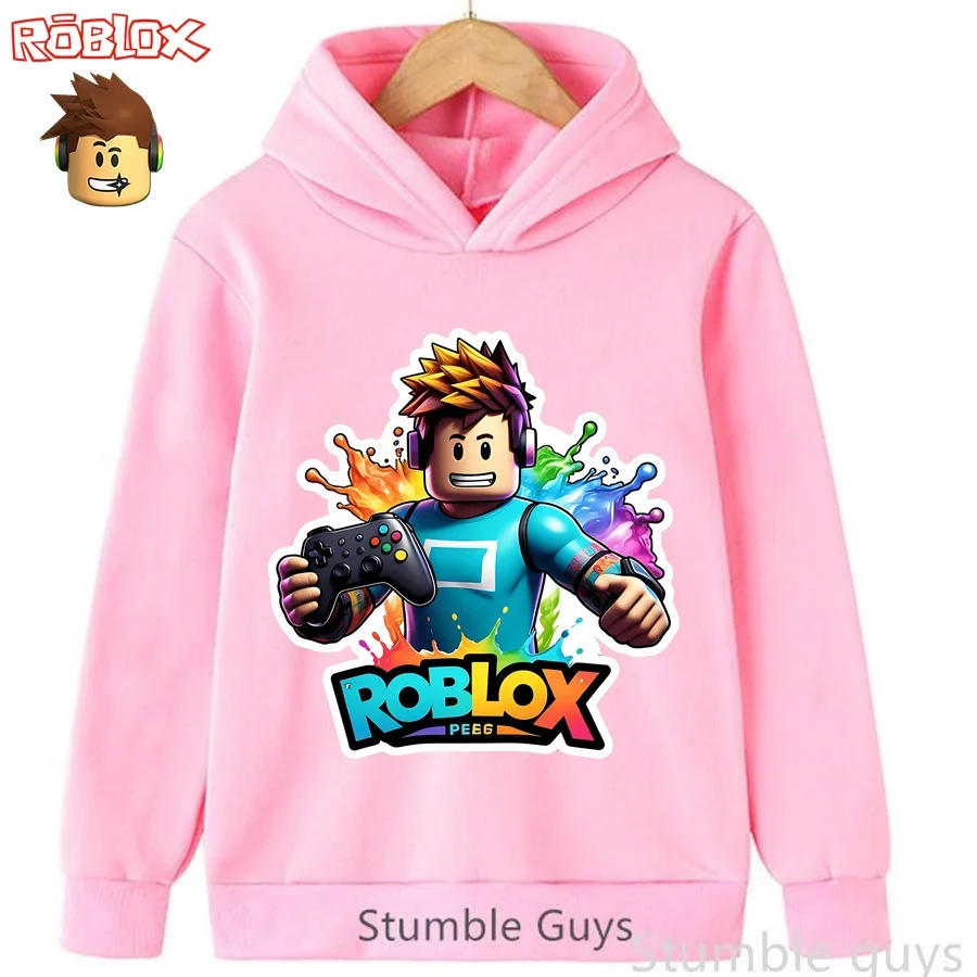 Roblox Chaqueta con capucha para niños Sudadera con estampado de tema de juego engrosado Ropa deportiva informal para niños y niñas