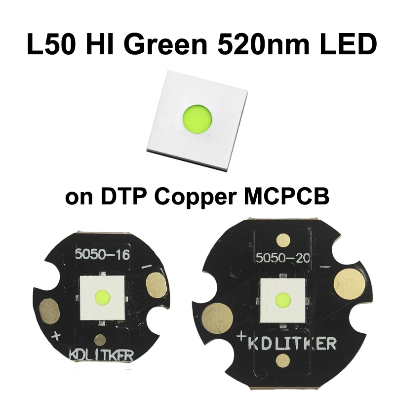 L50 HI 20W 5A Green 520nm SMD 5050 LED Emitter on KDLITKER DTP Copper MCPCB Flashlight DIY Hunting Light LED Bead